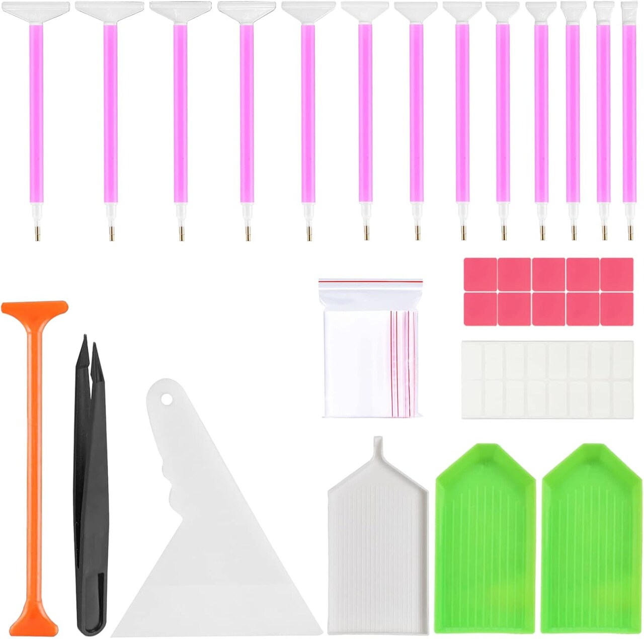 50 pcs Diamond Art Paintings, Diamond Art Tools, for 5D Diamond Art Paintings, Including Red Rubber Block, Diamond Bag, Label Sticker, Drill Pen, Tweezers, Corrector, Plastic Tray